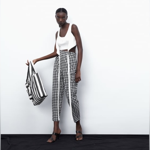 Zara Gingham Black White Checker Size Medium Pant - Picture 1 of 7